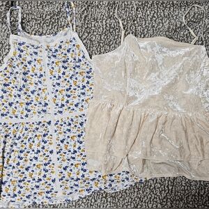 Floral and Cream American Eagle Tank Top Duo